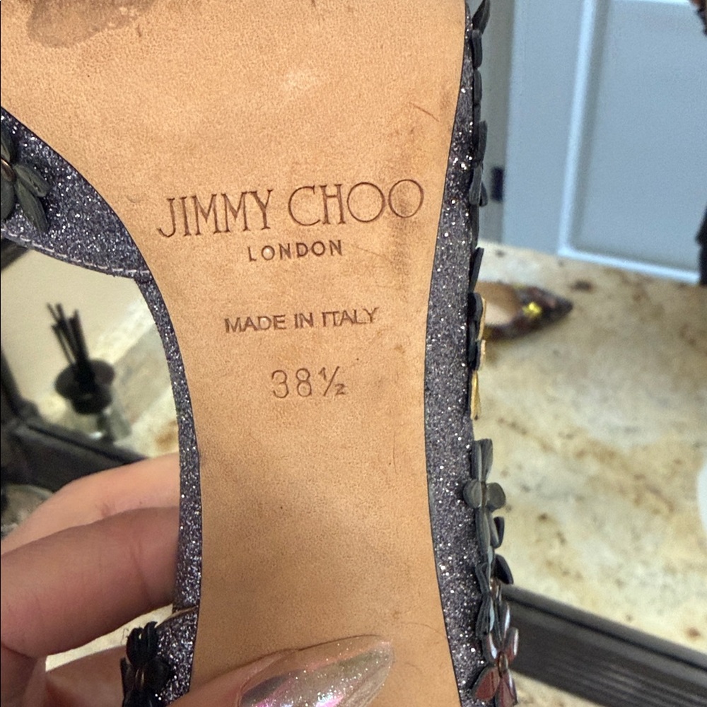 Jimmy Choo Floral Embellished Lorelai glitter heels 38.5 - Picture 14 of 17